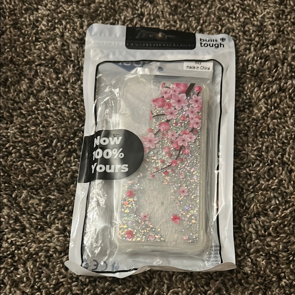 Floral Glitter Phone Case - Pink and Silver